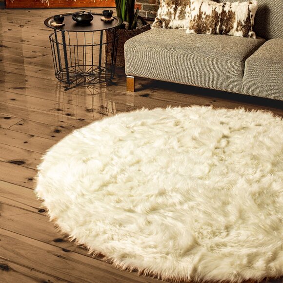 Luxe Home Decor Arlington Faux Sheepskin Circular Rug | 1-Piece | Off-white | 6' - Picture 3 of 5